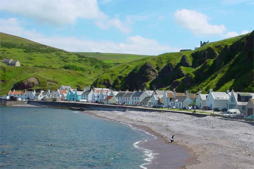 A photograph of Pennan bay taken from the west side of the village